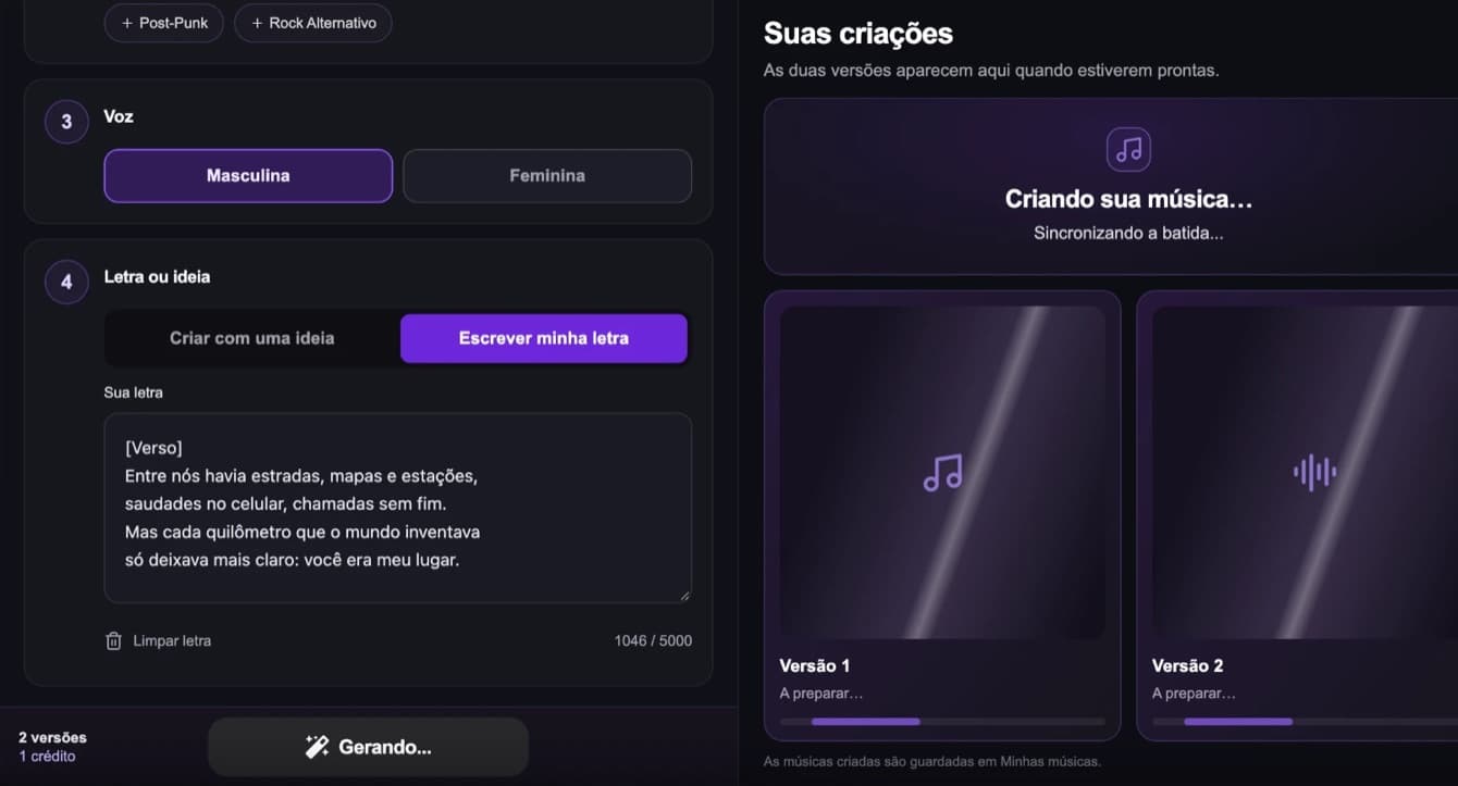 Estúdio a criar as duas versões da música